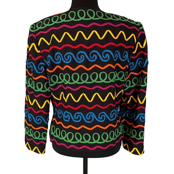 VTG Maggy London Kenneth Nolan Black Multi Color Embroidered Jacket Size 10 - Picture 3 of 6